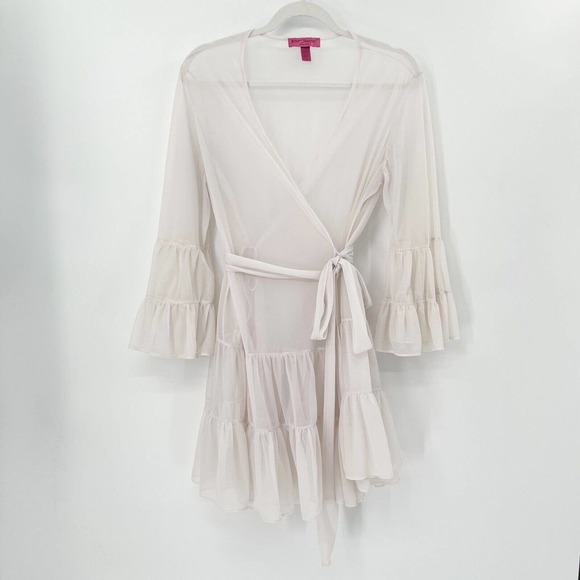 Betsey Johnson Other - Betsey Johnson Chiffon Sheer Tiered Ruffle Wrap Robe OS V-Neck Sash Tie Belt